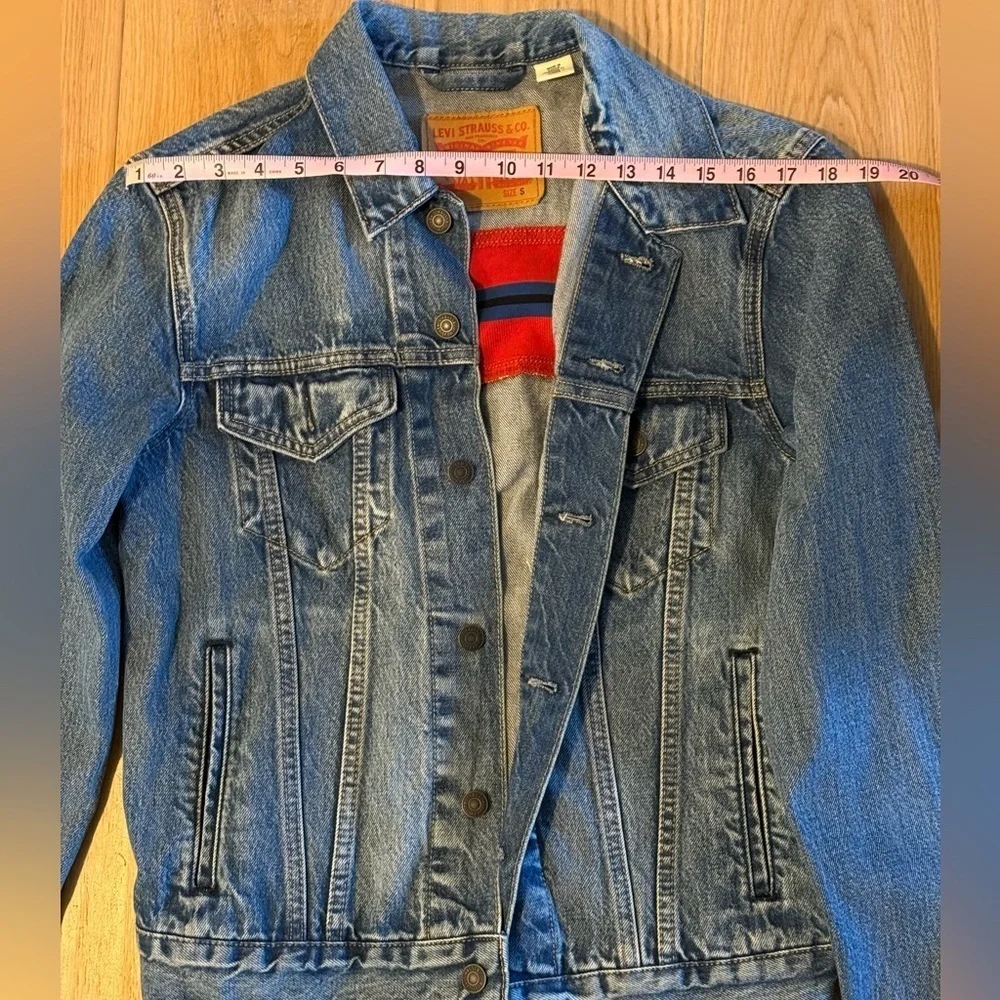 Levi’s Men’s Denim Jacket with Red and Blue Stripe Detail - Size S, NWOT
